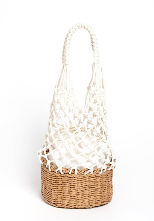 Knitted Basket Bucket Straw Bag - Beach