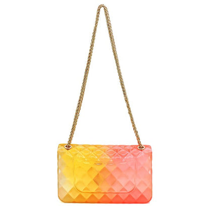 Quilt Embossed Multi Color Jelly Shoulder Bag - Evening