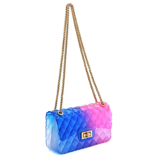 Quilt Embossed Multi Color Jelly Shoulder Bag - Evening