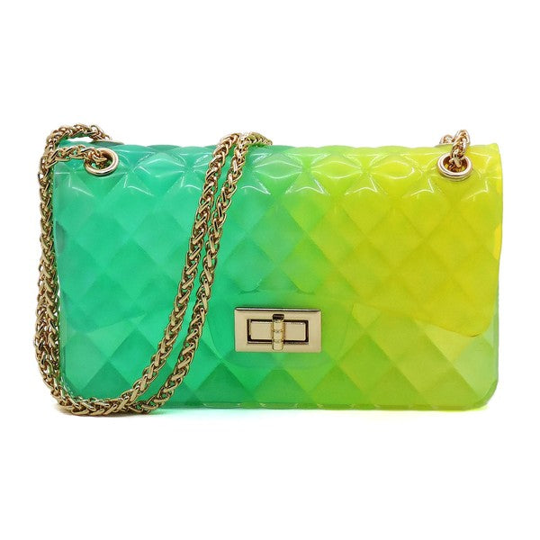 Quilt Embossed Multi Color Jelly Shoulder Bag - Evening