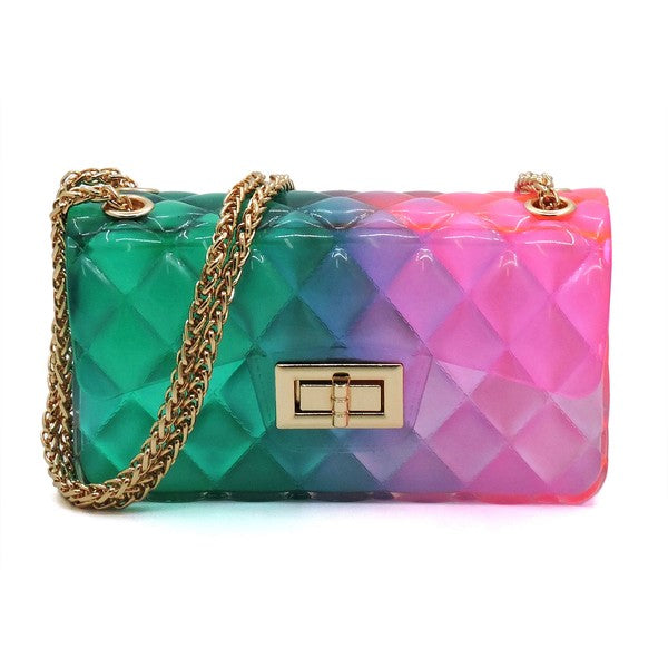 Quilt Embossed Multi Color Jelly Shoulder Bag - Evening