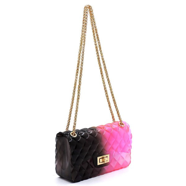 Quilt Embossed Multi Color Jelly Shoulder Bag - Evening