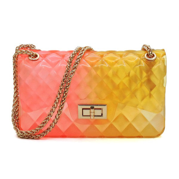 Quilt Embossed Multi Color Jelly Shoulder Bag - Evening