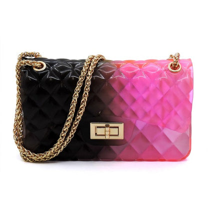 Quilt Embossed Multi Color Jelly Shoulder Bag - Evening