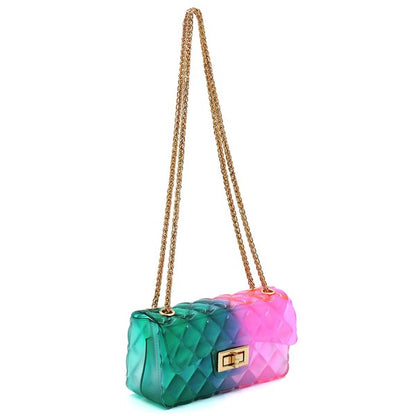 Quilt Embossed Multi Color Jelly Shoulder Bag - Evening