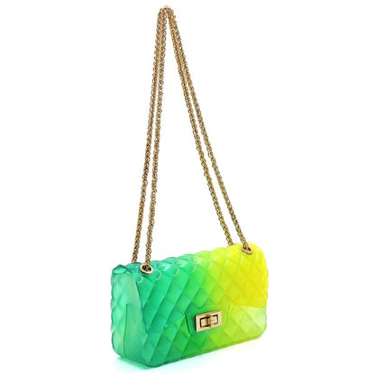 Quilt Embossed Multi Color Jelly Shoulder Bag - Evening