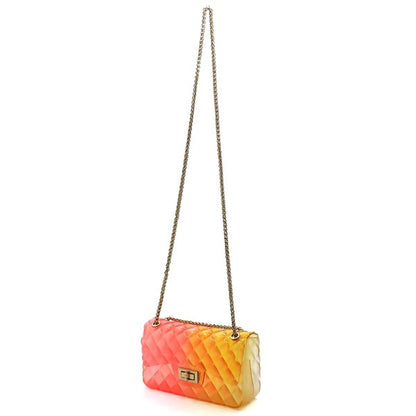 Quilt Embossed Multi Color Jelly Shoulder Bag - Evening