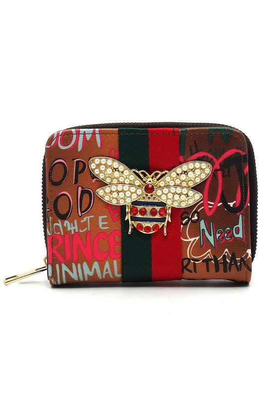 Multi Graffiti Print Queen Bee Stripe Wallet