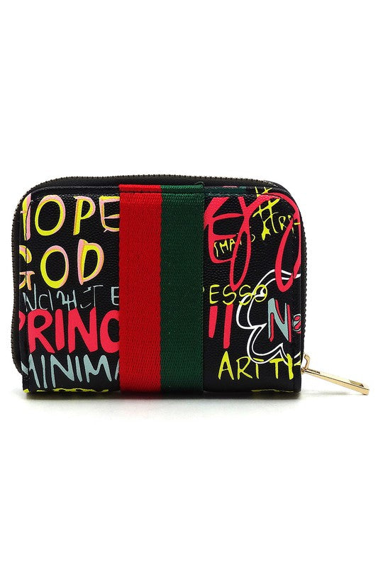 Multi Graffiti Print Queen Bee Stripe Wallet