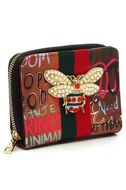 Multi Graffiti Print Queen Bee Stripe Wallet