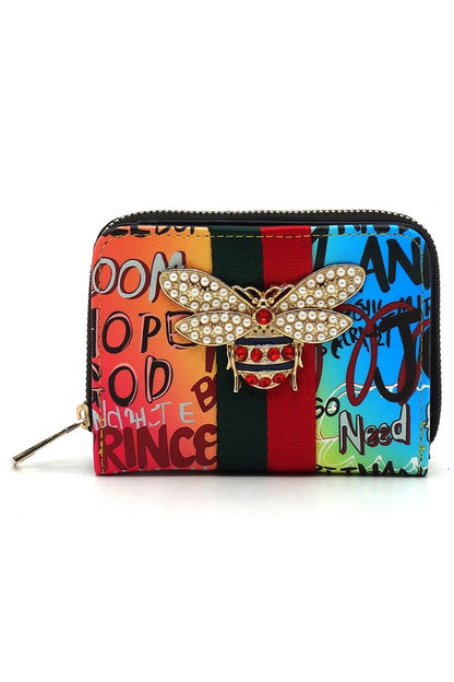 Multi Graffiti Print Queen Bee Stripe Wallet