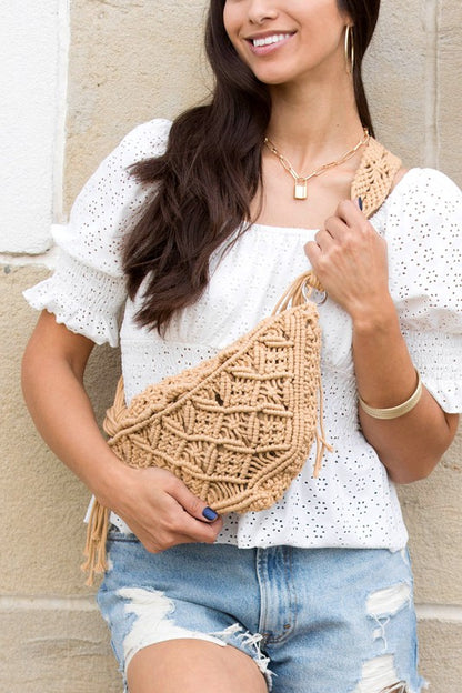 Macrame Bohemian Sling Crossbody Bag - Hobo