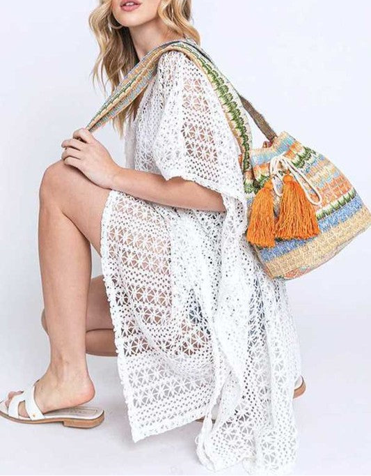 Mix Color Tassel Boho Swing Bucket Bag