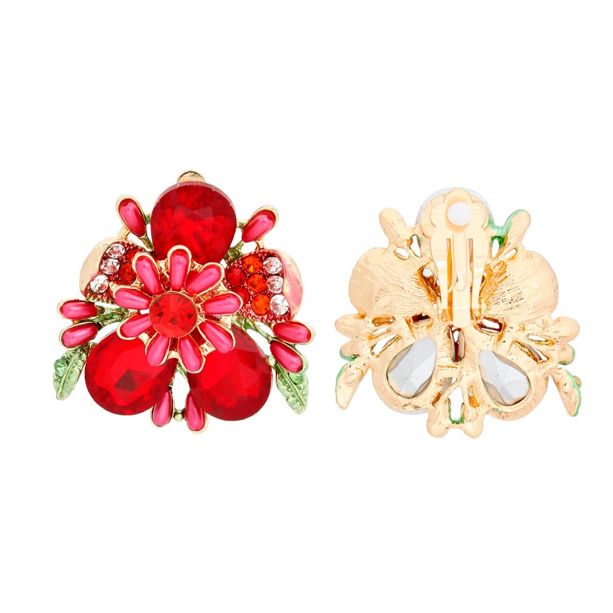 Clip On Red Flower Bloom Earrings for Women