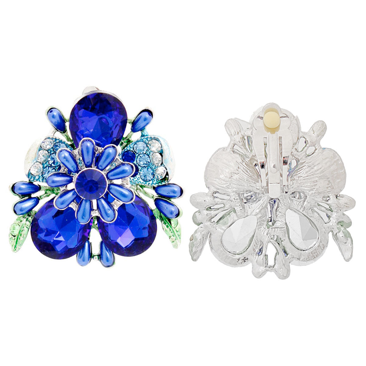 Clip On Royal Blue Flower Bloom Earrings for Women