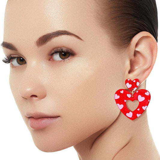 Valentine Heart Earrings Red Pink Glitter