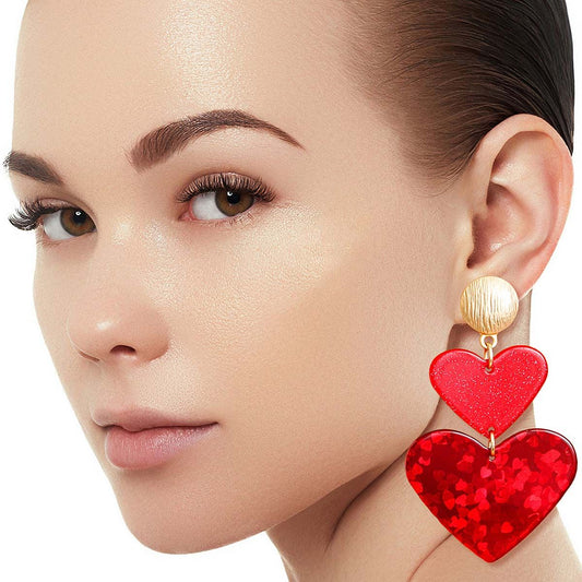 Red Double Heart Earrings - Valentine’s Eartings