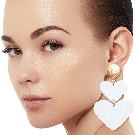 White Double Heart Earrings - Valentine’s Earrings