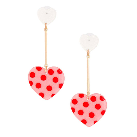  Valentine Heart Earrings Pink Polka Dot