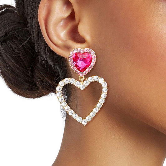 Valentine Heart Earrings In Gold Pink With Cutout Heart 