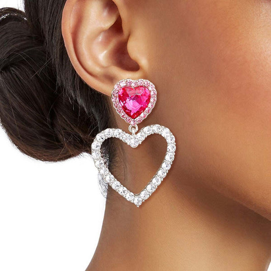 Silver Pink Cutout Heart Earrings - Valentine’s Earrings