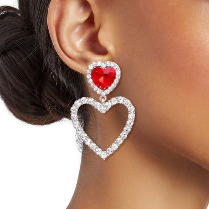 Silver Red Cutout Heart Earrings - Valentines Earrings