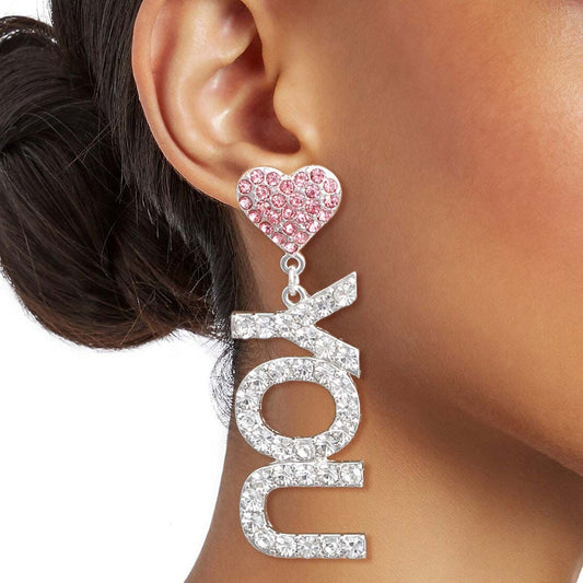 Pink Silver LOVE YOU Earrings Romantic Valentine Earrings