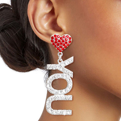 Red Silver LOVE YOU Earrings Romantic Valentines Earrings