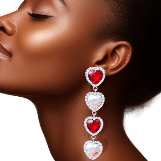 AURBO Crystal Quad Heart Valentine Earrings