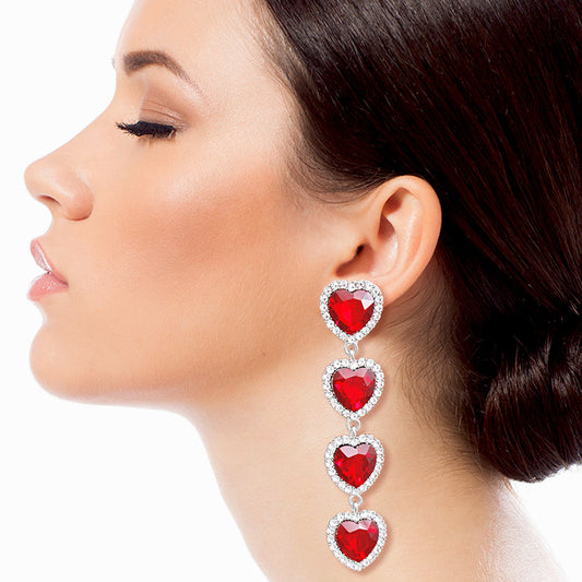 Valentine Heart Earrings Red Crystal Quad