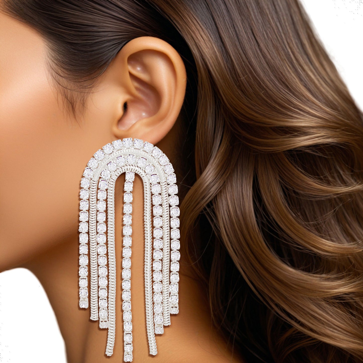 Tassel Large Silver Cascading Arch Earrings Women