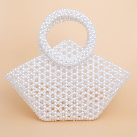 Top Handle Trapeze White Pearl Woven Handbag Bag