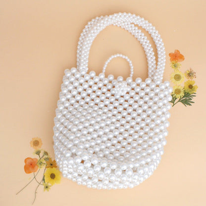 Top Handle Bucket White Pearl Woven Handmade Bag