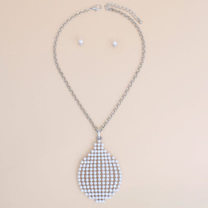 Pendant White Pearl Ornamental Teardrop Silver Set