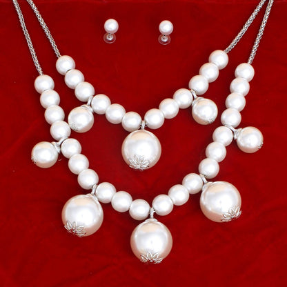 Bib White Pearl Baubles Layered Necklace Women