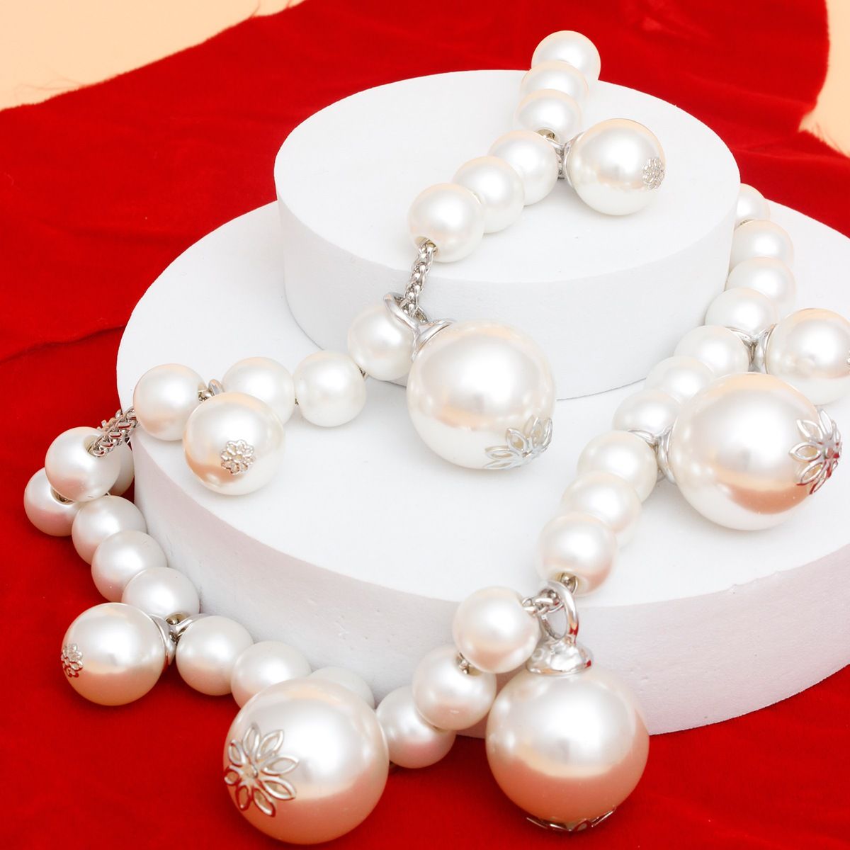 Bib White Pearl Baubles Layered Necklace Women