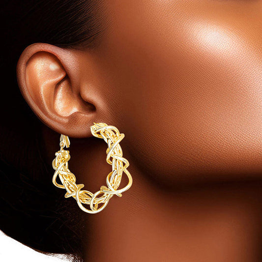 Hoop 14K Gold Dipped Earrings Small Wire Chain Earrings for Women