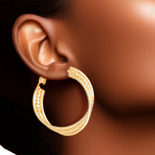 Hoop 14K Gold Dipped Earrings Small Diamond-Cut Earrings for Women