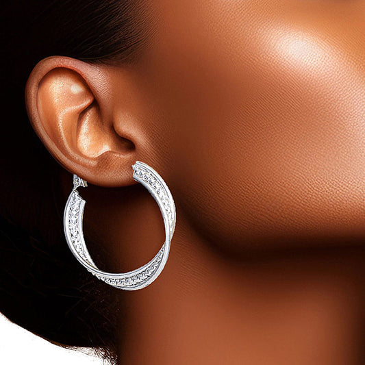 Hoop White Gold Earrings Small Diamond-Cut Earrings Women